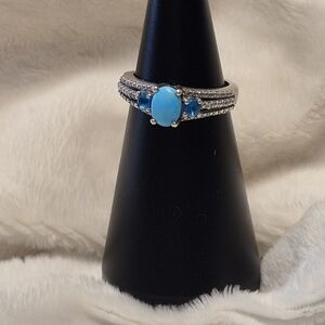 GORGEOUS Sterling Silver and Blue Sleeping Beauty & Apatite Stone Ring Size 7